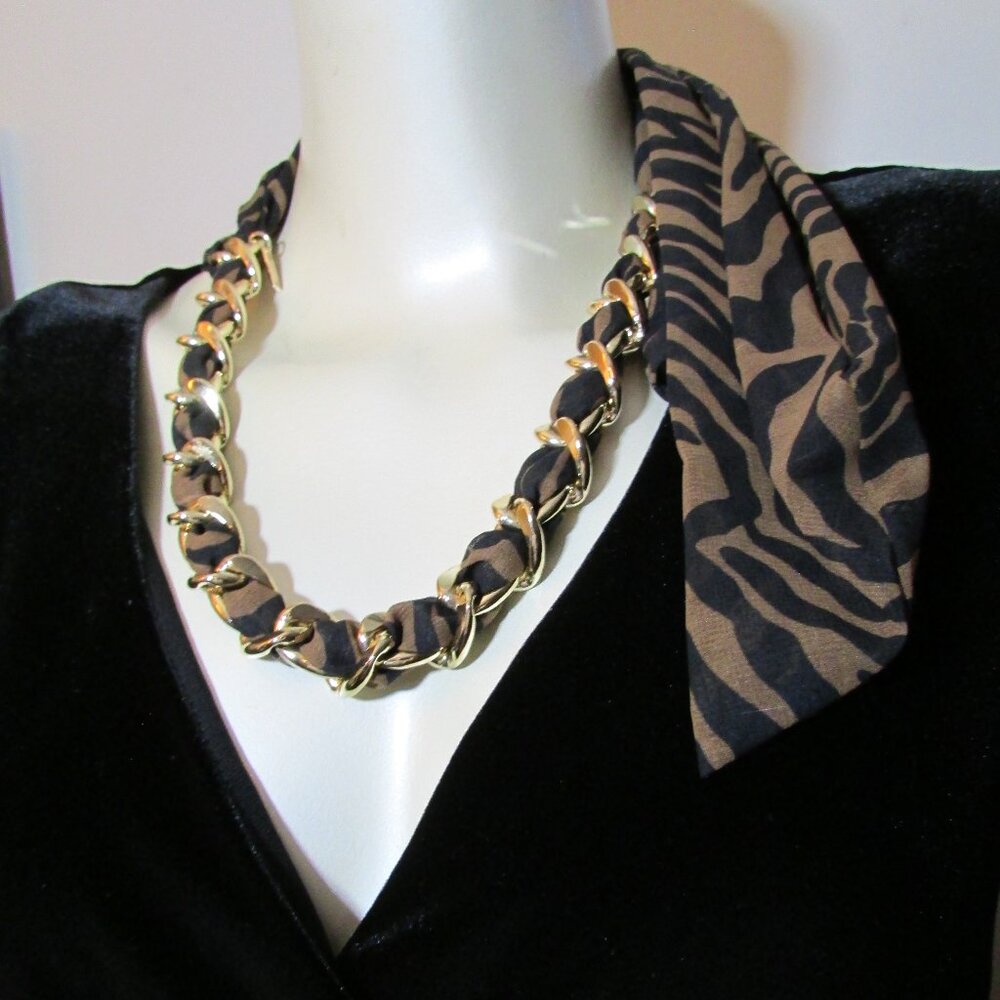 White House Black Market Necklace / Scarf Animal Print Gold